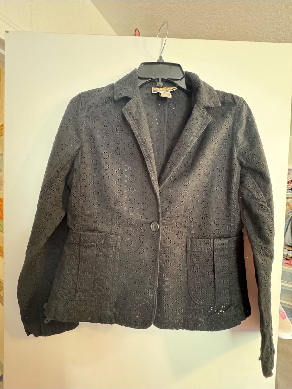 Sunset Cove Black Eyelet 100 Cotton Blazer Jacket - Women small